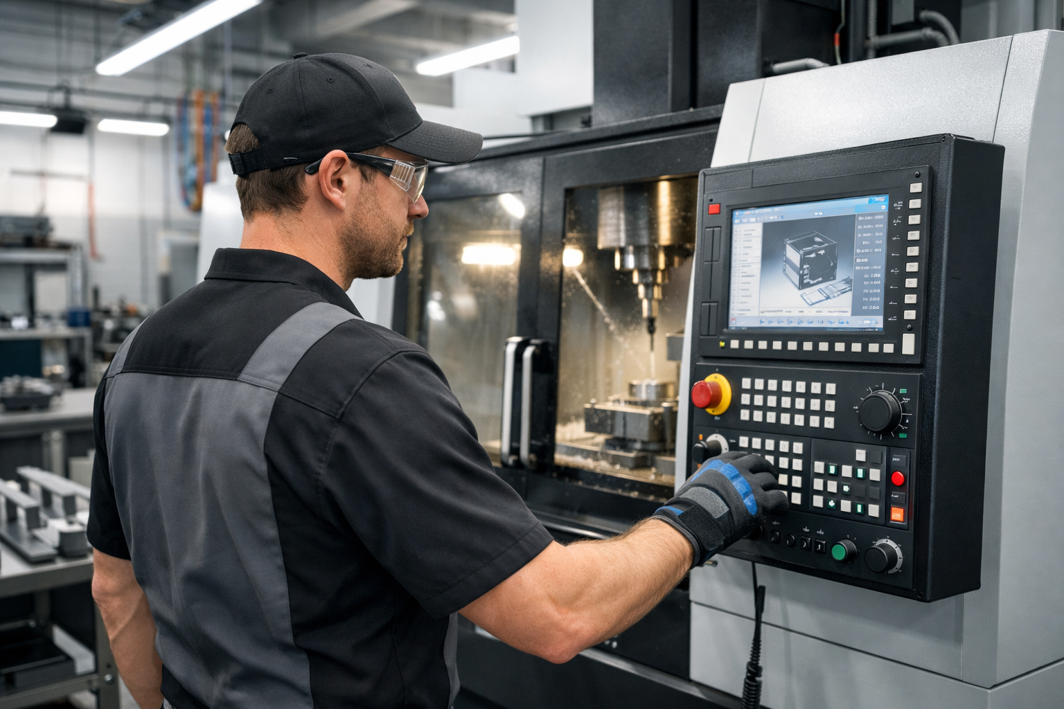 Modern CNC Machine Workshop with Worker