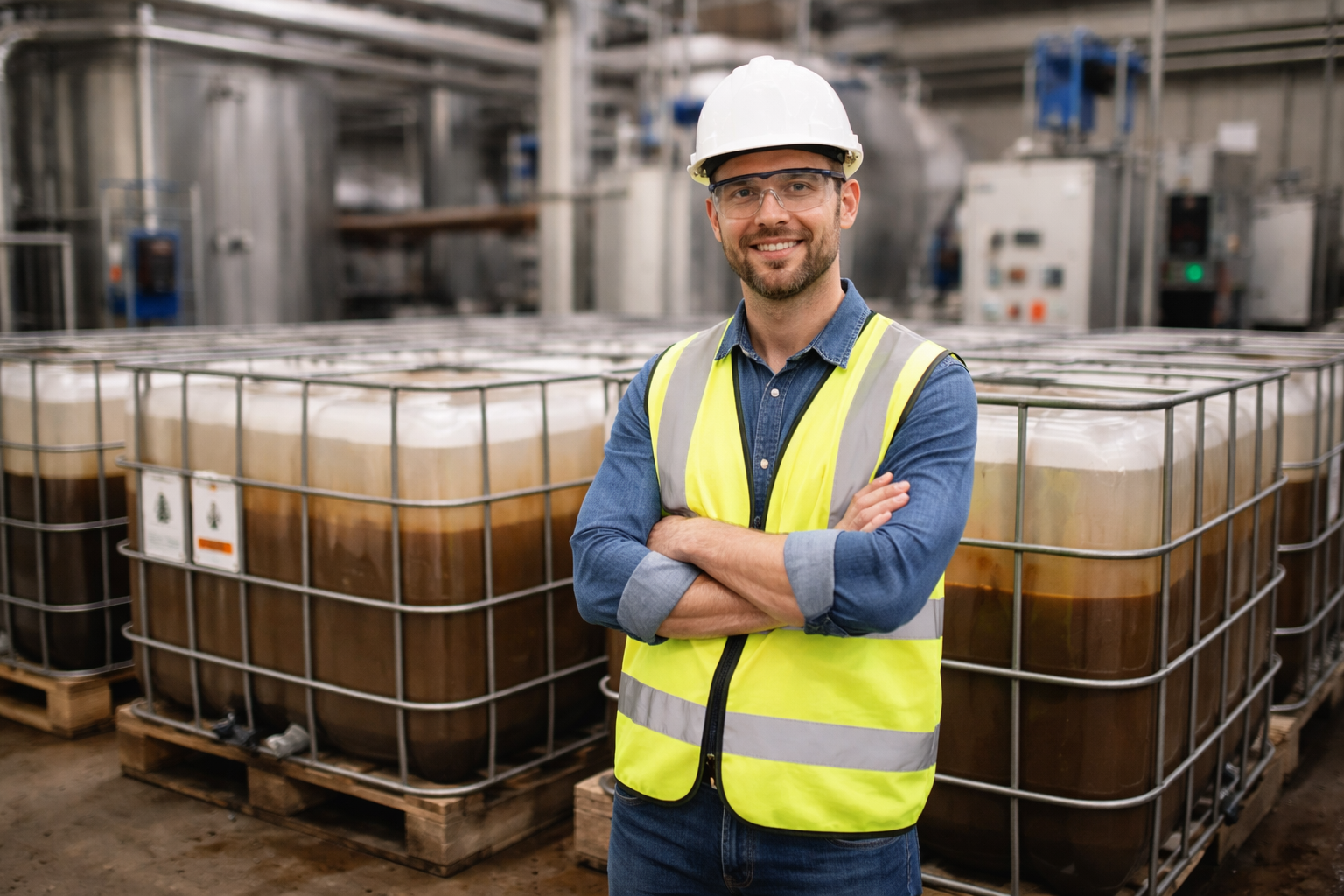 Industrial wastewater worker in action
